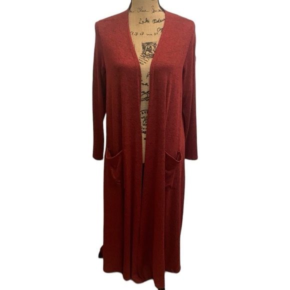 LuLaRoe Sarah Cardigan Open Sweater Duster Heathered Red Size M NWOT - Picture 1 of 9